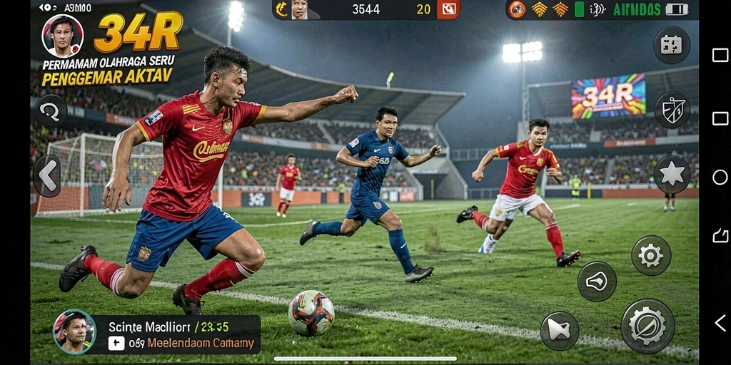 Tangkapan layar 34R menampilkan aksi seru dalam permainan olahraga.
