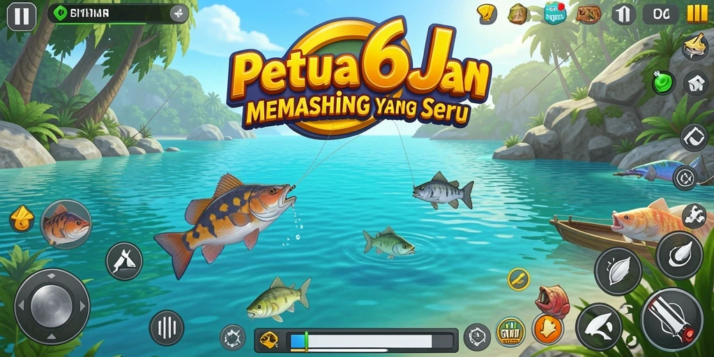 Tangkapan ikan menarik dalam gameplay 666J saat memancing.