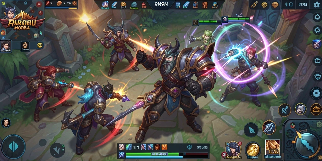 Gameplay seru di arena MOBA 9N9N dengan karakter yang beragam.