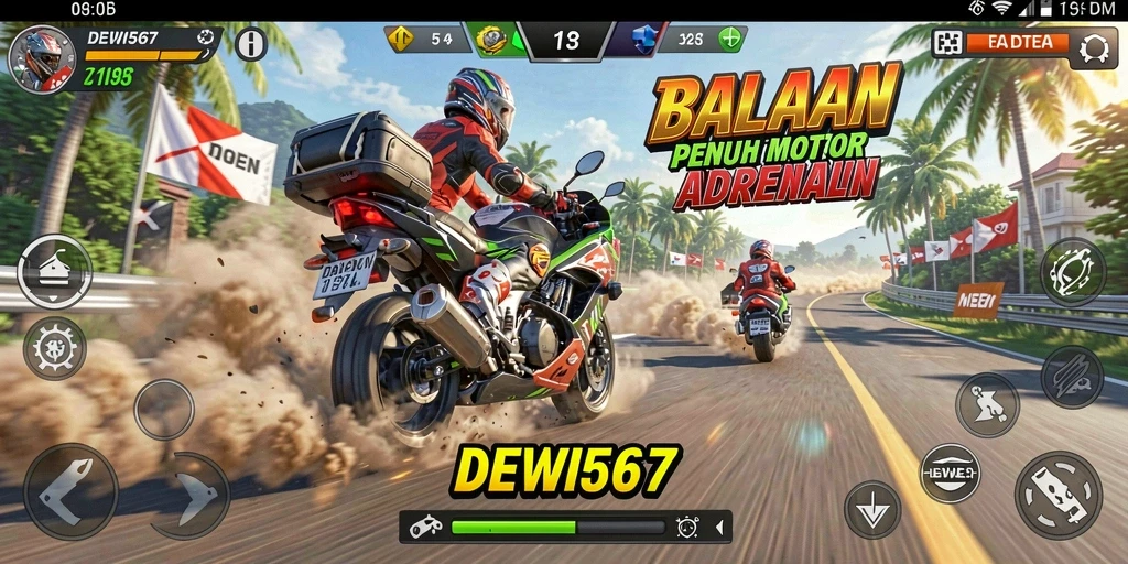 Tampilan mendebarkan dari balapan motor dalam DEWI567.