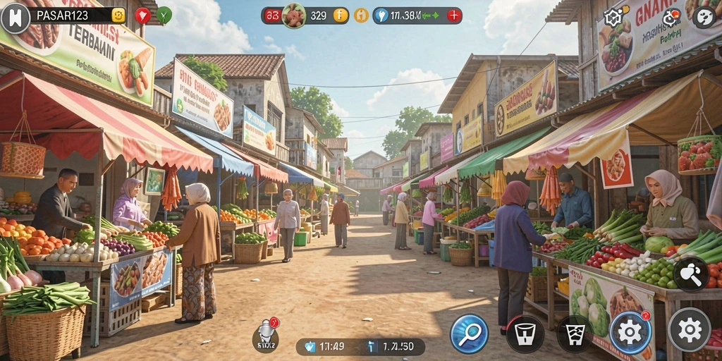 Tampilan gameplay PASAR123 yang menarik dan interaktif di pasar.