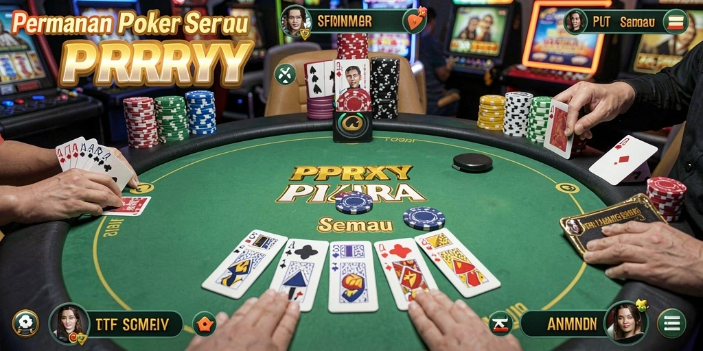 Tampilan permainan poker yang menegangkan dengan grafis berkualitas tinggi.