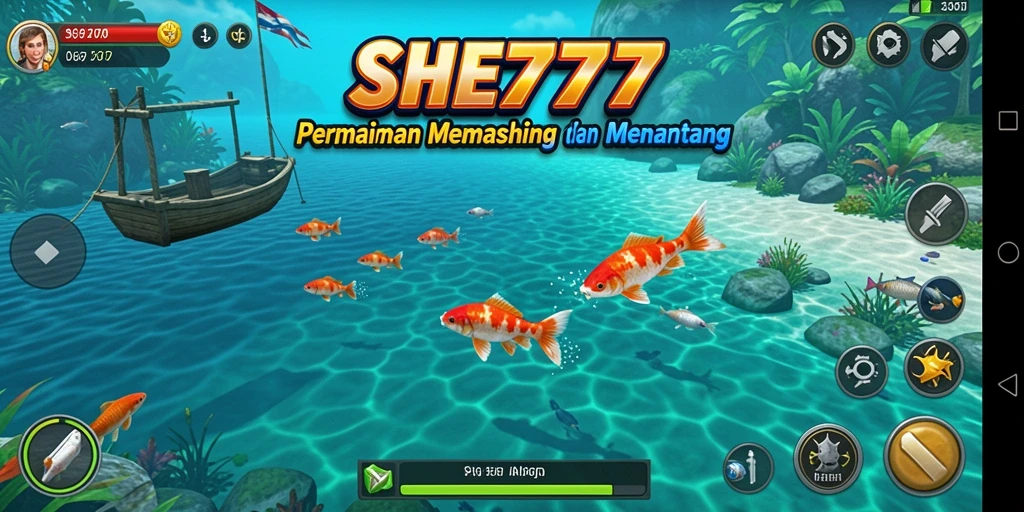 Screenshot gameplay SHE777 menampilkan aksi memancing yang seru.