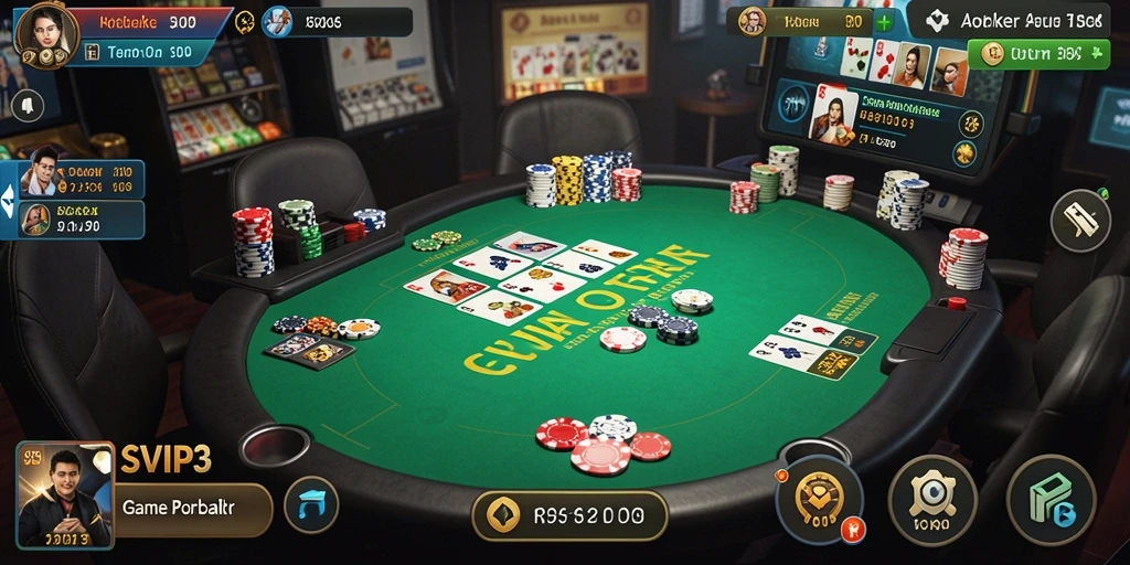Screenshot gameplay SVIP3 yang menampilkan poker yang menegangkan.