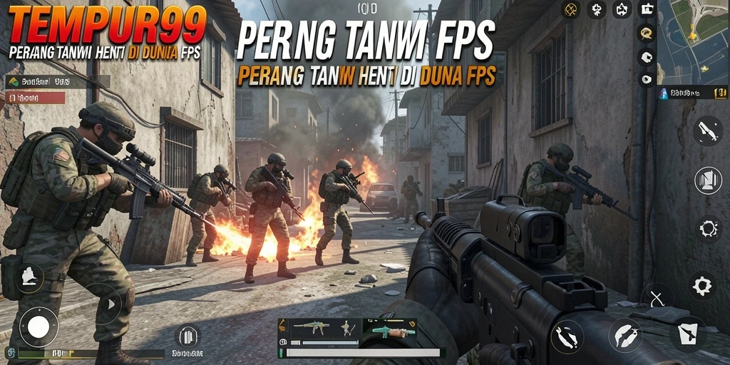 Tangkapan layar gameplay TEMPUR99 dengan aksi tembak-menembak yang mendebarkan.